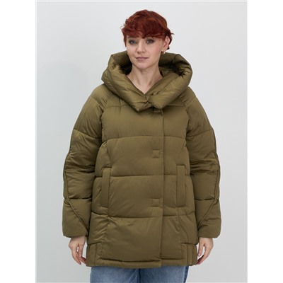 Куртка зимняя женская с капюшоном модная горчичного цвета 7651G