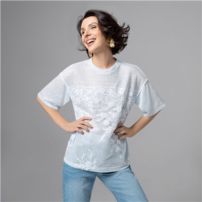 Футболка с объемным декором, Буду тебе сниться (голубой меланж)