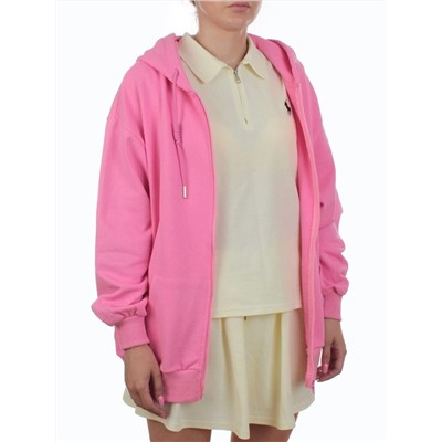 3265 PINK Худи на молнии женское (95% хлопок, 5% эластан)