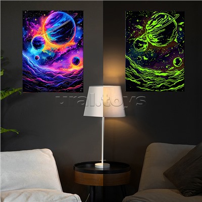 Картина по номерам 40х50 "Яркие глубины Вселенной" со светящейся краской черный холст (20 цветов)