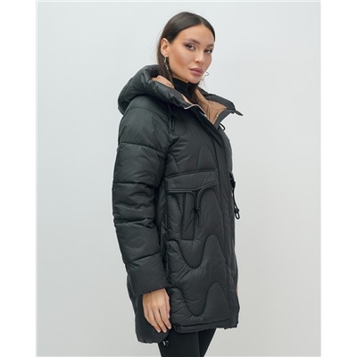 Куртка зимняя женская с капюшоном модная черного цвета 7653Ch