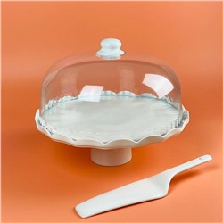 133-430 Тортовница 28см на ножке с крышкой и лопаткой ШАРМЕЛЬ в под.уп.(х4)Фарфор