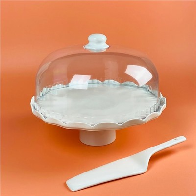 133-430 Тортовница 28см на ножке с крышкой и лопаткой ШАРМЕЛЬ в под.уп.(х4)Фарфор