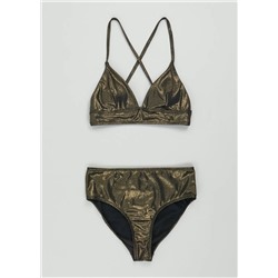 Metallic Ribbed Triangle Bikini Set