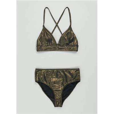 Metallic Ribbed Triangle Bikini Set
