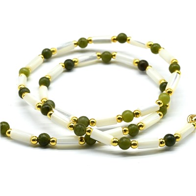 Бусы из перламутра цилиндр с нефритом, 47см