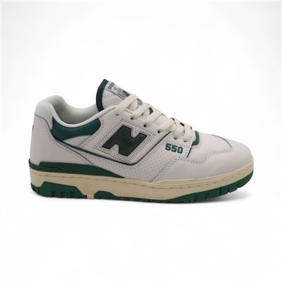 Кроссовки из натуральной кожи ВВ550 бело зеленые п/п