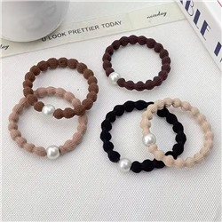 Набор резинок для волос волнистые с жемчужной бусиной 5 штук