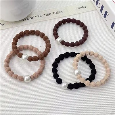 Набор резинок для волос волнистые с жемчужной бусиной 5 штук