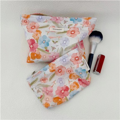Fresh cute capacious organizer bag, handheld cosmetic bag to go out, travel bag, liner, floral print