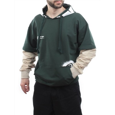 2702 GREEN/BEIGE Толстовка мужская (75% хлопок, 20% полиэстер, 5% спандекс)