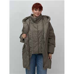 Пальто двубортная зимнее утепленное женское светло-коричневого цвета 7732SK