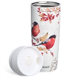 ТЕРМОКРУЖКА AGNESS  "СНЕГИРИ" 360МЛ, КОЛБА НЕРЖ.СТАЛЬ 18/10