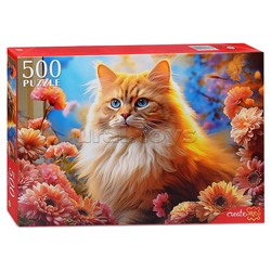 Пазлы 500 "Кот в хризантемах"