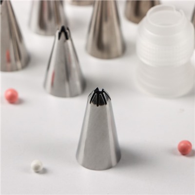 Набор насадок кондитерских Доляна, d=1.8 см, 12 шт., адаптер, насадки МИКС