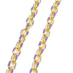 Цепочка для украшений, звено 8*11мм с эмалью, цв.золотистый, сиреневый, 50см
