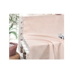 Покрывало Накидка на Диван 180x230 см. 100% Хлопок Koltuk Örtüsü Püsküllü Çizgili Pudra