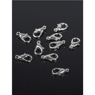 Замок карабин, 10 шт. 12×7 мм, цвет серебро