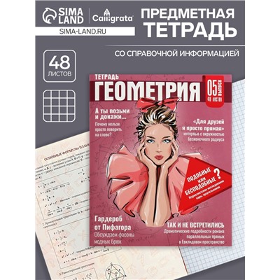 Тетрадь предметная 48 листов в клетку Calligrata «Журнал. Геометрия», картонная обложка, серые листы