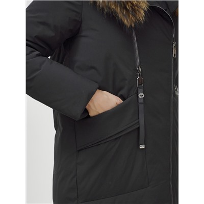 Пальто зимнее женское с мехом енот премиум класса черного цвета 3006_1Ch