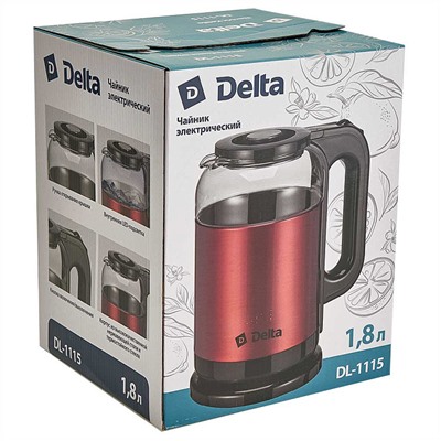 Чайник электрический 1500 Вт, 1,8 л DELTA DL-1115 красный