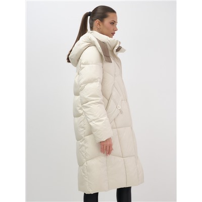 Пальто зимнее утепленное с капюшоном женское бежевого цвета 7709B