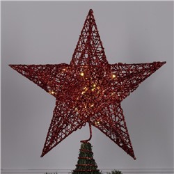 Светодиодная верхушка на ёлку «Звезда красная», 25 см, 20 LED, от батареек CR2032х2, свечение тёплое белое