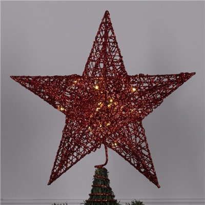 Светодиодная верхушка на ёлку «Звезда красная», 25 см, 20 LED, от батареек CR2032х2, свечение тёплое белое