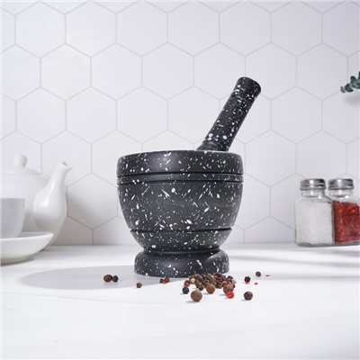 Ступка с пестиком Доляна «Чёрный камень», 10.5×10.5×20 см, чёрная
