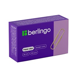 Скрепки 28мм, Berlingo, 100шт., золотистые, карт. упаковка