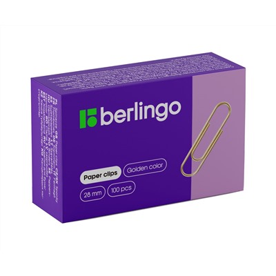 Скрепки 28мм, Berlingo, 100шт., золотистые, карт. упаковка