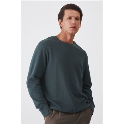 Longsleeve męski prążkowany kolor zielony