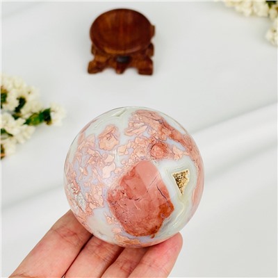 Радуга Самоцветов Шар из розового цветочного Агата на подставке