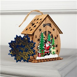 Ёлочная игрушка «Домик с Дедом Морозом и ёлкой», 11×6×9 см, от батареек, свечение тёплое белое