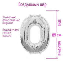 Шары воздушные фольгированные 40" Цифра 0, цвет серебряный