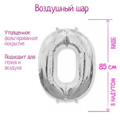 Шары воздушные фольгированные 40" Цифра 0, цвет серебряный