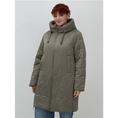 Пальто зимнее утепленное женское большого размера светло-коричневого цвета 7699SK