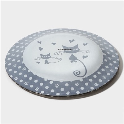 Тарелка Доляна «Котики», d=18 см, стекло, белая, чёрная