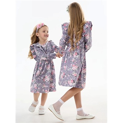 Детское платье "Красотка" / Розы на фиолетовом
