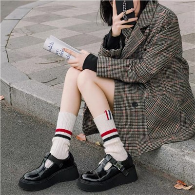 Japanese brand woolen demi-season warm knee socks for men and women, mid-length