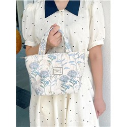 Handheld linen bag for leisure, french style, flowered, food bag, for import