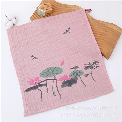 Zhiyang new red fruit peony flower five-layer yarn large square towel soft water absorption manufacturer wholesale Korean kitchen towel