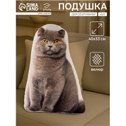 Подушка декоративная Этель «Кот» 33х40 см, велюр, 100% п/э