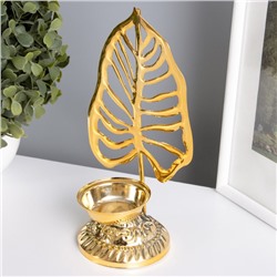 Металлический подсвечник на 1 свечу «Пальмовый лист на подставке», золото, d=4.7 см, 7.5×10.5×20 см