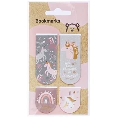 Закладки магнитные для книг, 4шт., 70*132мм, MESHU "Unicorns"