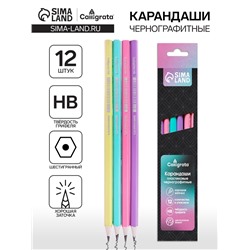 Набор карандашей чернографитных 12 штук, Calligrata Pastel, заточенный, пластик, шестигранный, МИКС