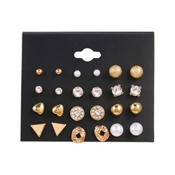 Набор сережек-гвоздиков 12 пар. Цвет: Золото
