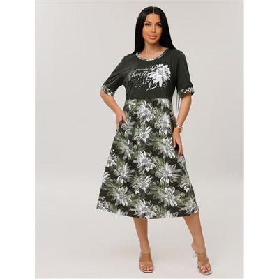 Женское платье Пл-167(К) / Хаки (цветы)