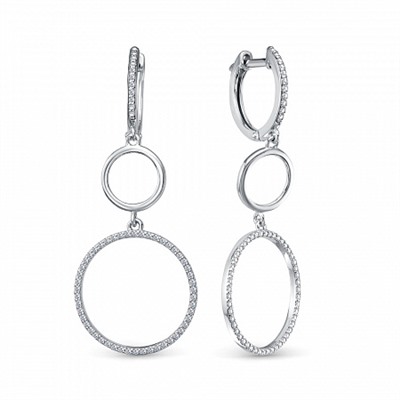 Серьги с фианитом родированные серебро 925*