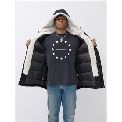 Парка мужская зимняя удлиненная с мехом черного цвета 8753Ch